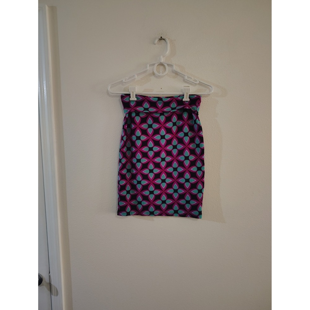 LuLaRoe Cassie Pencil Skirt XS Purple Pink Teal Geometric Floral Bodycon Mini